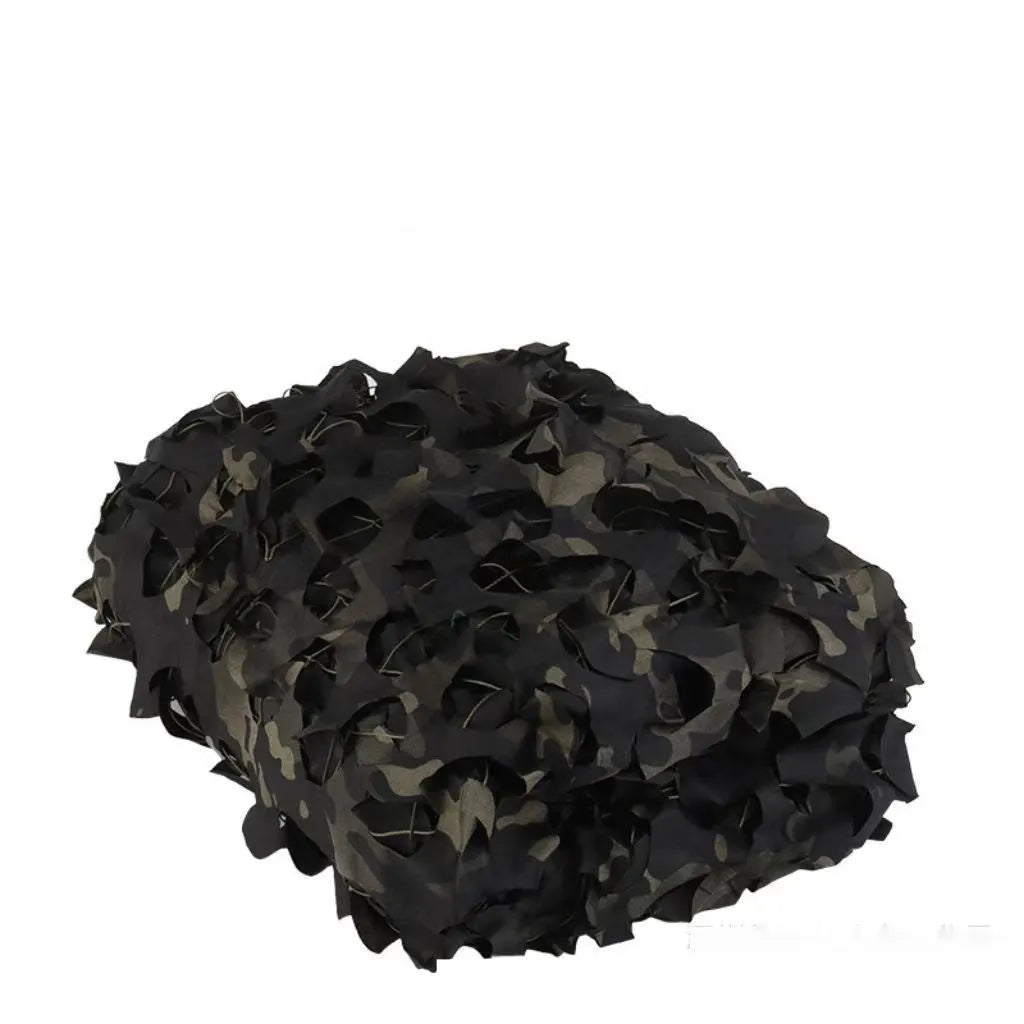 Green camp camouflage cover net showing UV protection and multiple camouflage pattern options
