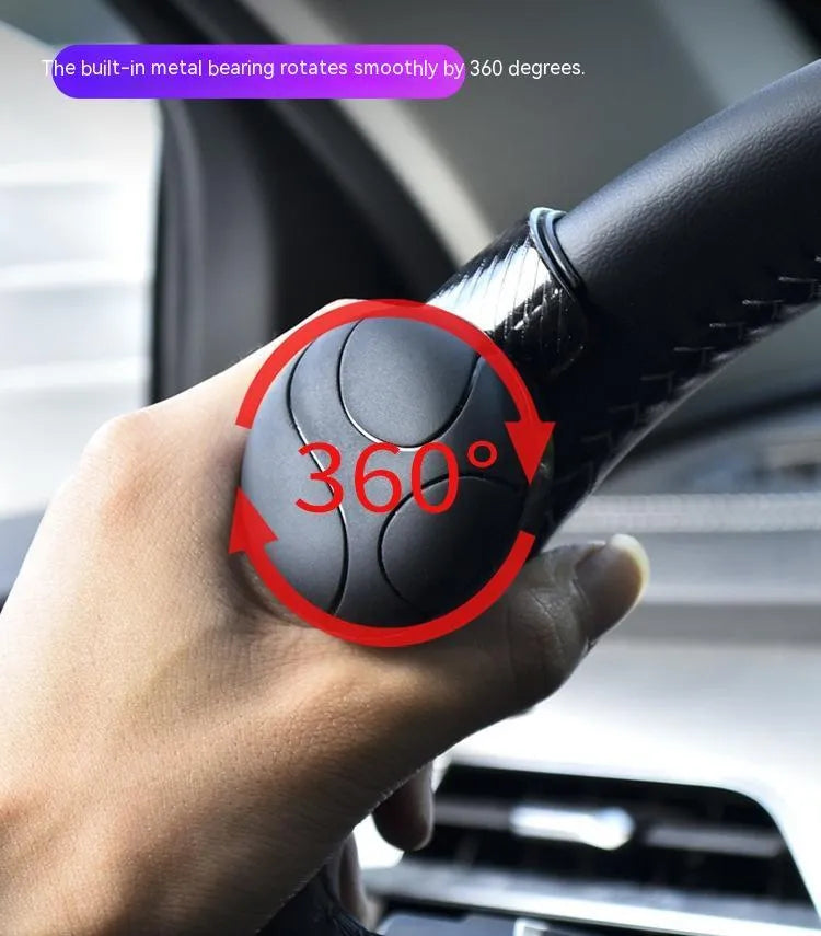 Black steering wheel assist ball with metal bearing for single-hand vehicle steering