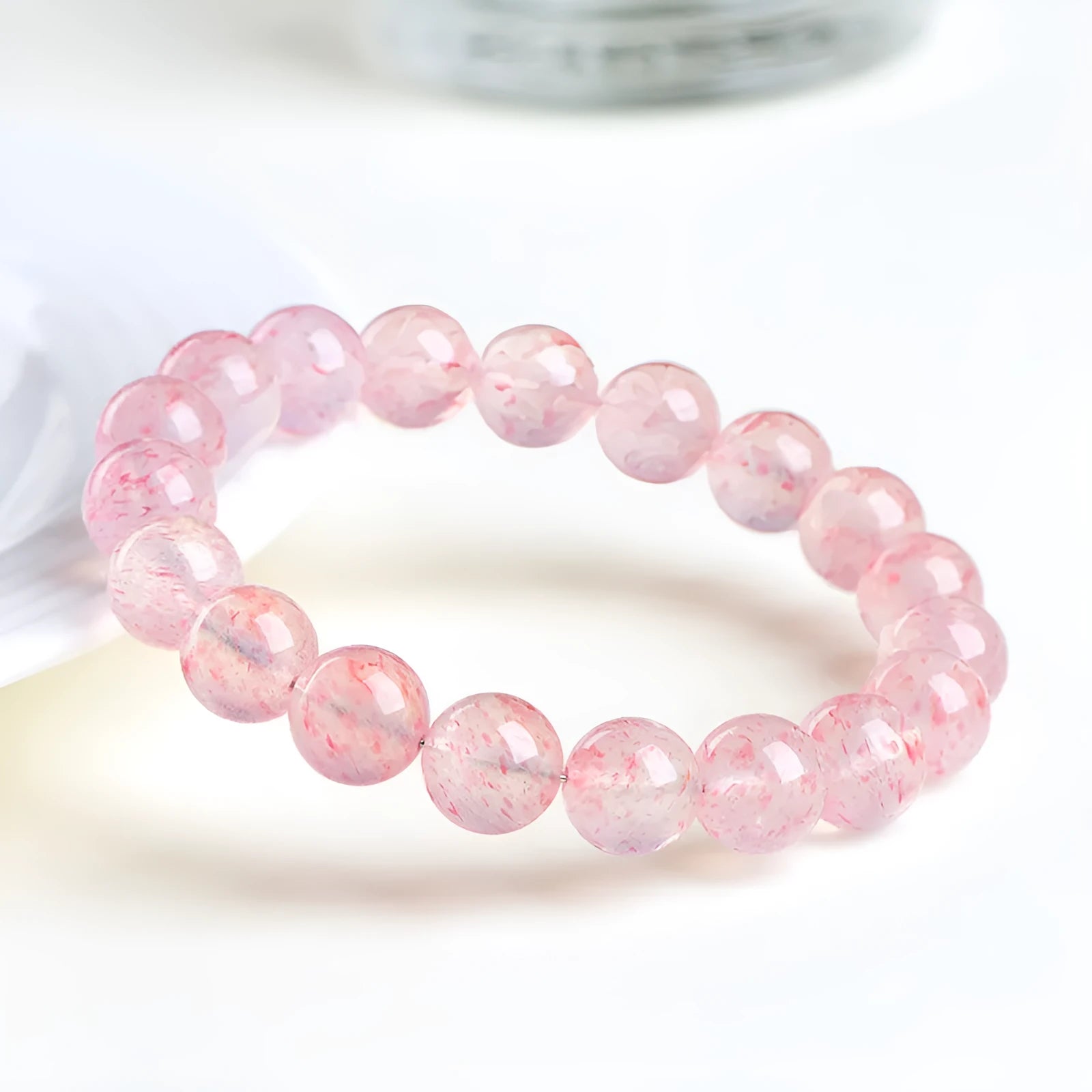 Natural white water strawberry quartz crystal ball bracelet with geometry beads