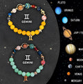 Natural stone bead zodiac bracelets on adjustable cotton cord, showing twelve astrological sign design options