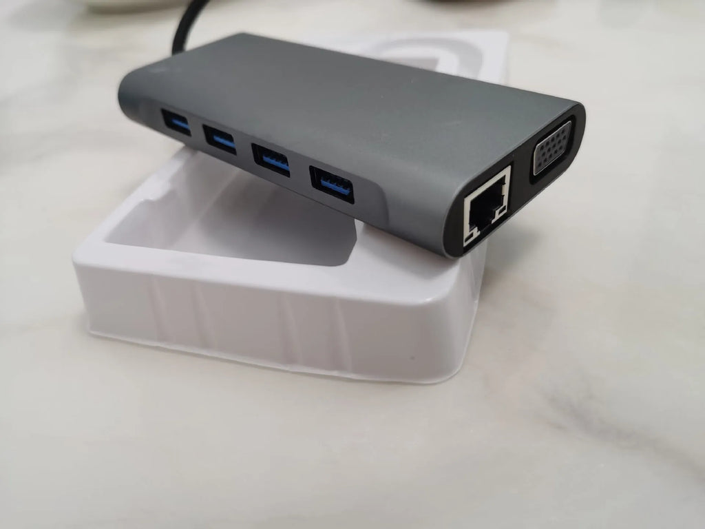 11-in-1 USB-C hub docking station with HDMI, VGA, audio, RJ45, USB 3.0, SD, TF, and PD ports