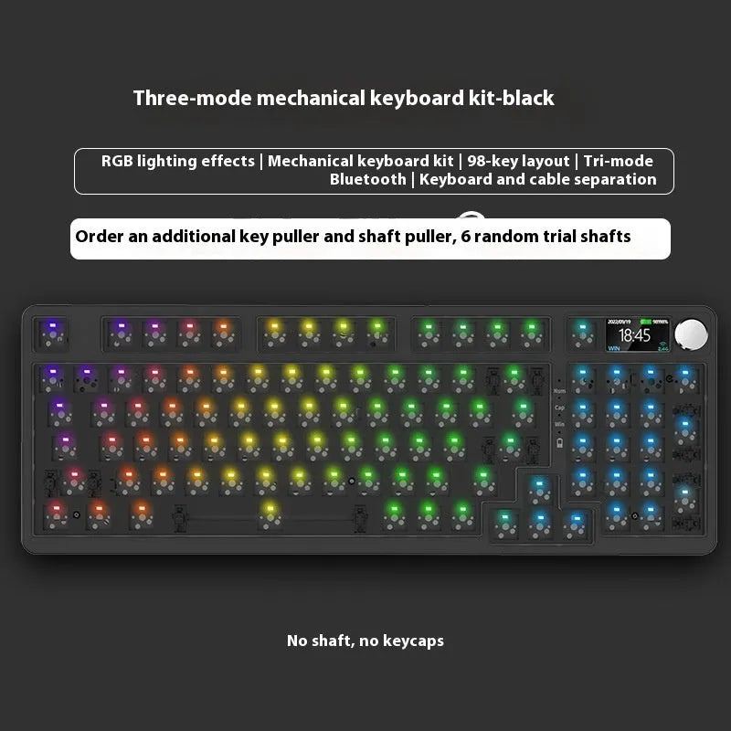 98 key wireless Bluetooth mechanical keyboard kit with optional display screen and metal knob