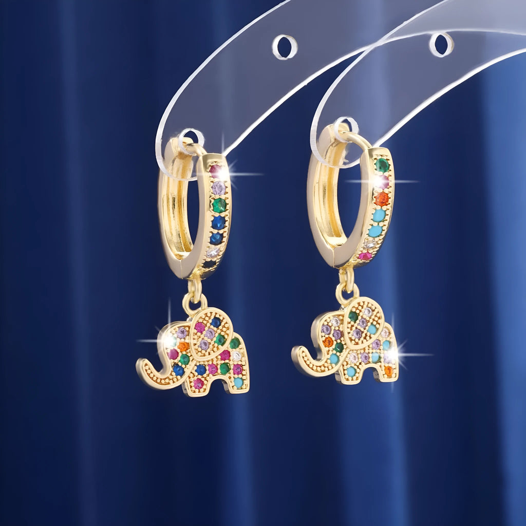 Pair of copper earrings with zircon inlay, irregular animal zodiac shape, electroplated finish, colour ED81886-J