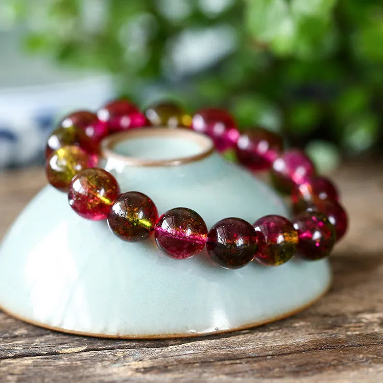 Handmade women's bracelet with watermelon crystal beads in pastoral casual style