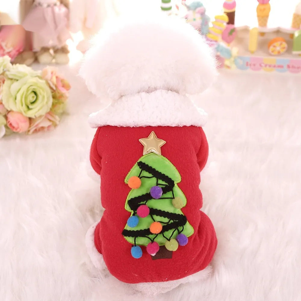 Christmas fleece-lined cotton pet coat for cats and dogs, available in XS to XL and two festive colours