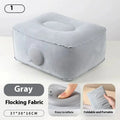 Blue inflatable seat cushion with flocked texture, shown inflated for use and folded for storage.