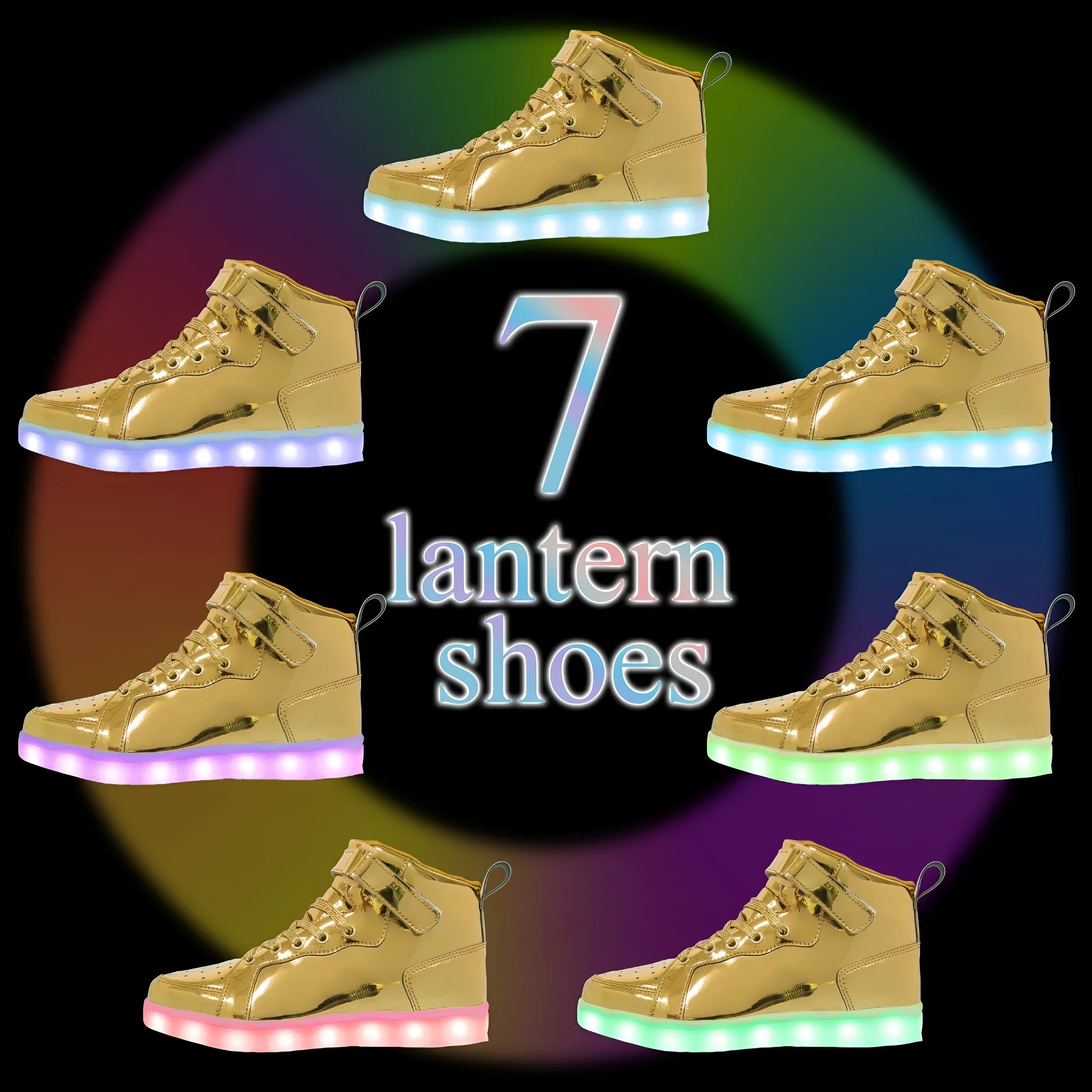 Black high-top LED light-up shoes with Velcro straps and a rubber sole.