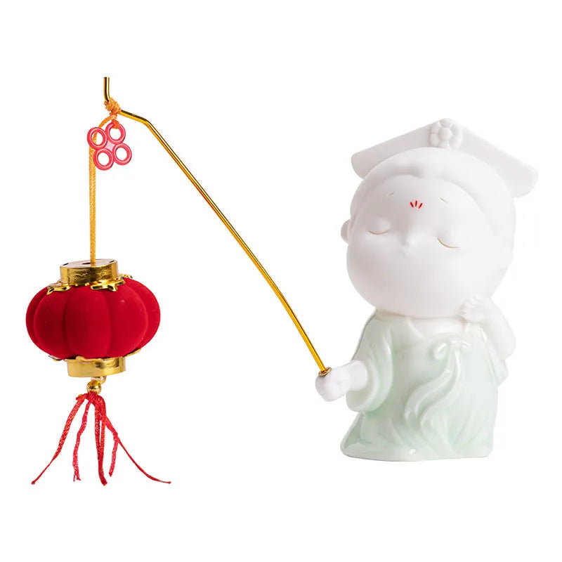 Ceramic Little Female Court Attendant cute style incense burner decoration in one of four colour options.