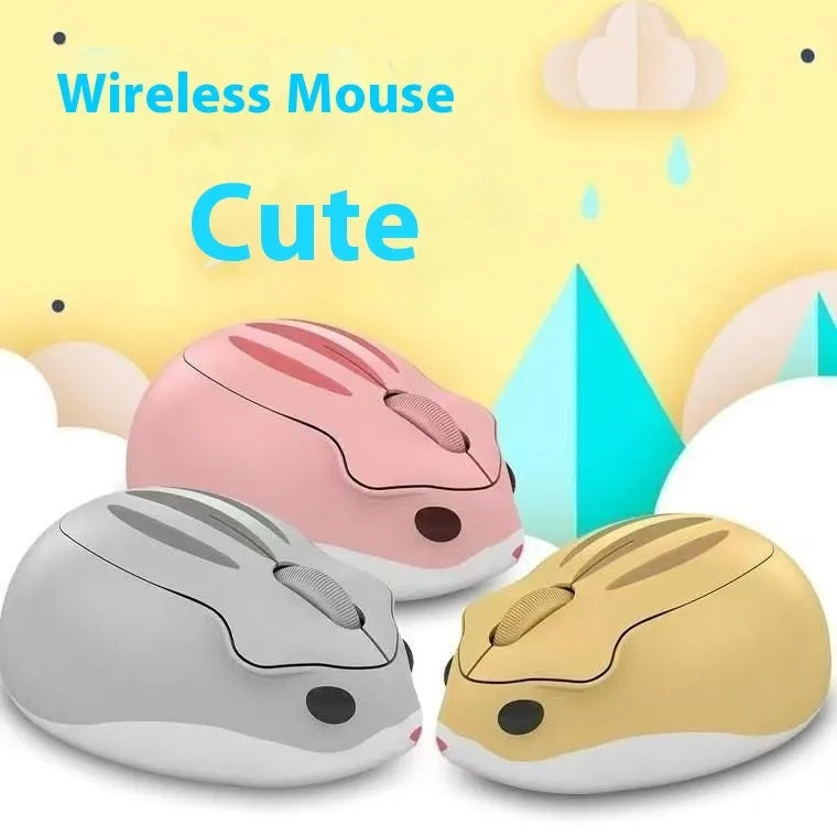 Hamster wireless Bluetooth mouse in yellow, pink, or grey mute colours showing compact design