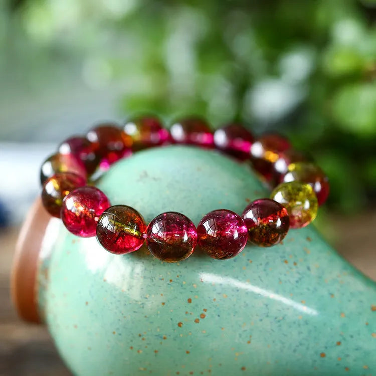 Handmade women's bracelet with watermelon crystal beads in pastoral casual style
