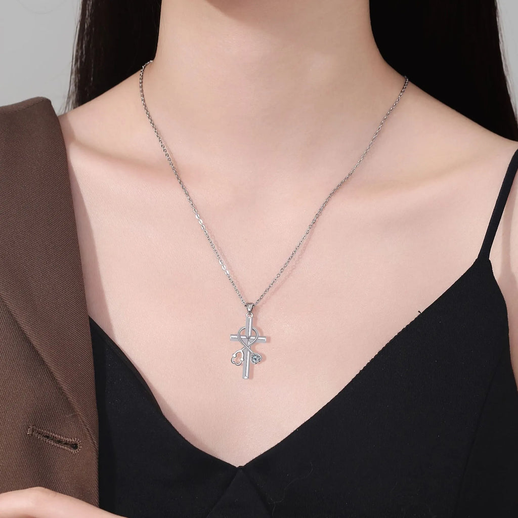 Women's cross stethoscope necklace with electroplated copper pendant and matching chain