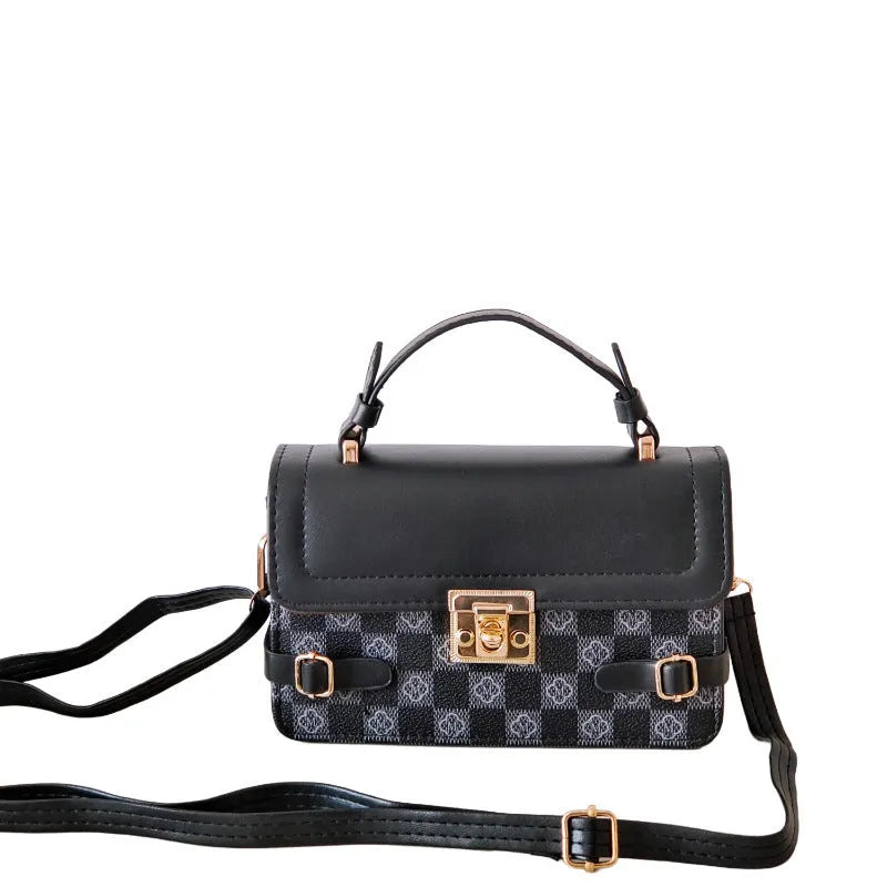 Retro small square pattern crossbody bag in horizontal square shape with ethnic floral and rhombus detailing