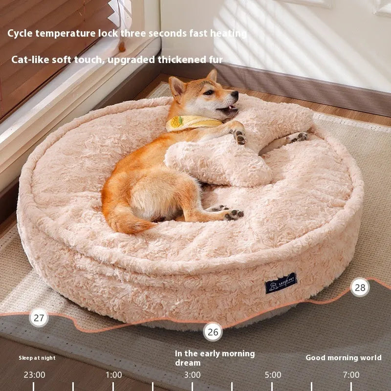 Round nest pet bed with removable cloth cover in milk tea colour