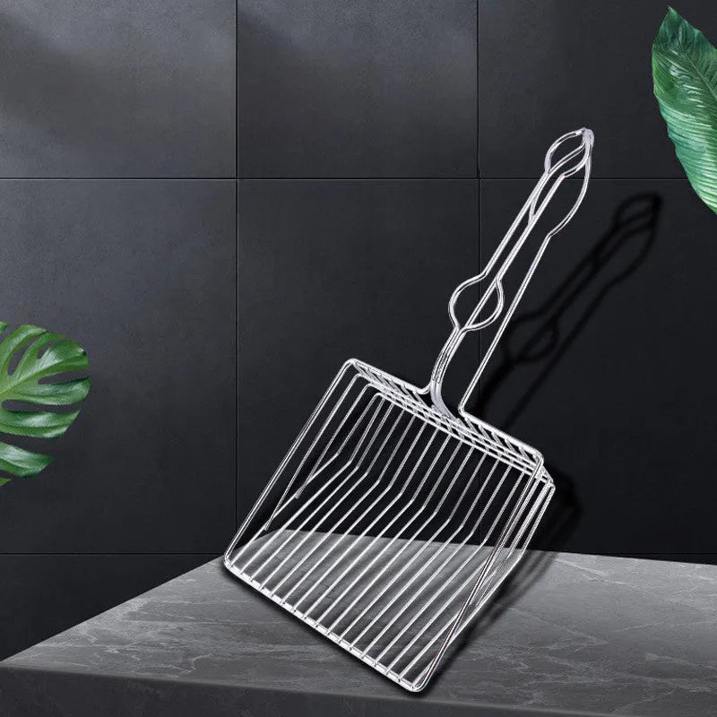 Iron cat litter scoop with electroplating, two size options, small and large, on a neutral background