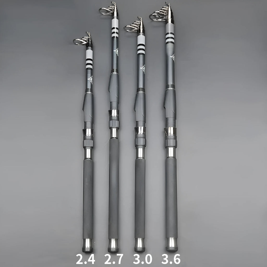 Black stainless steel retractable carbon sea rod in 2.4m to 3.6m lengths