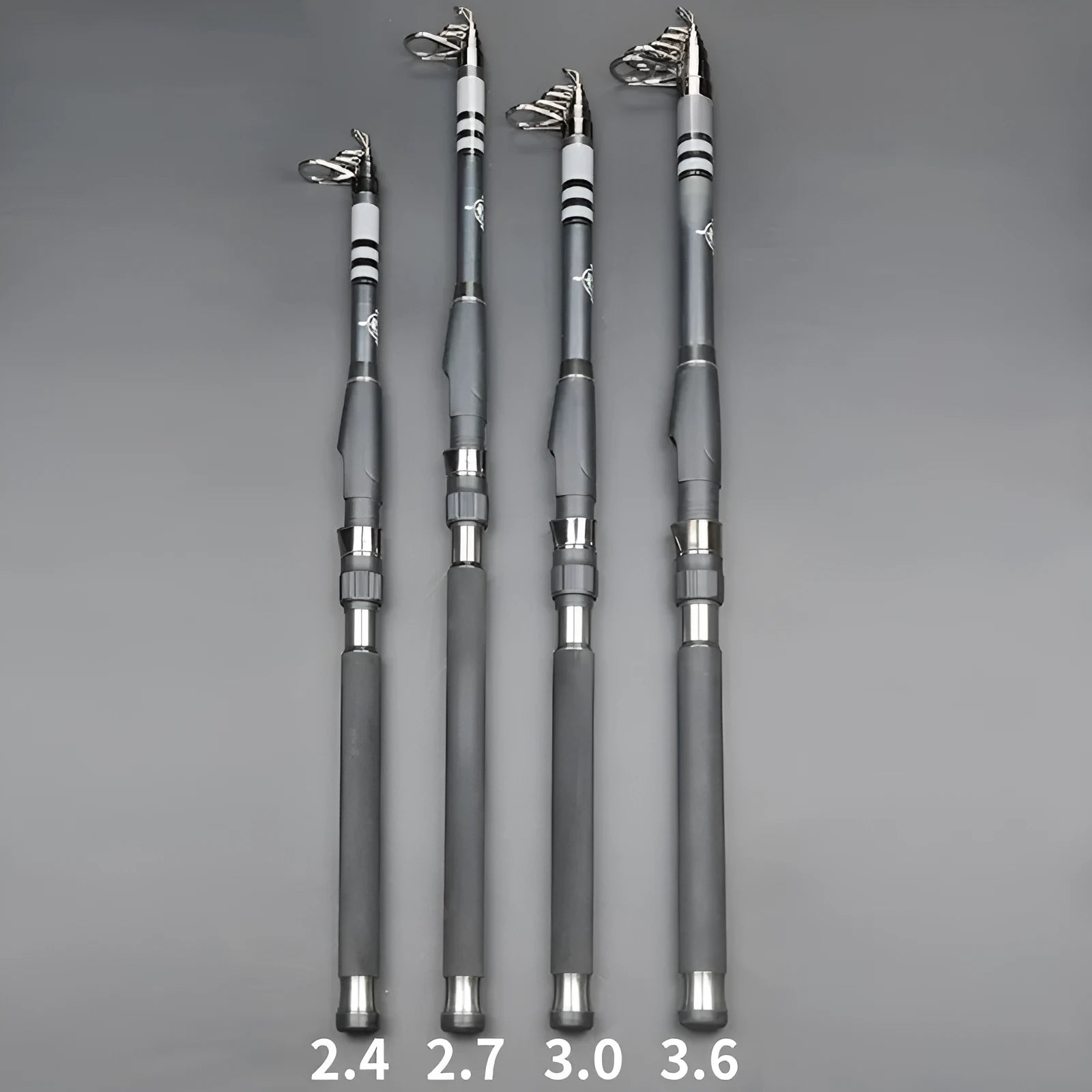 Black stainless steel retractable carbon sea rod in 2.4m to 3.6m lengths