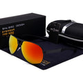 Men's polarised aviator sunglasses with orange red lenses and metal frame