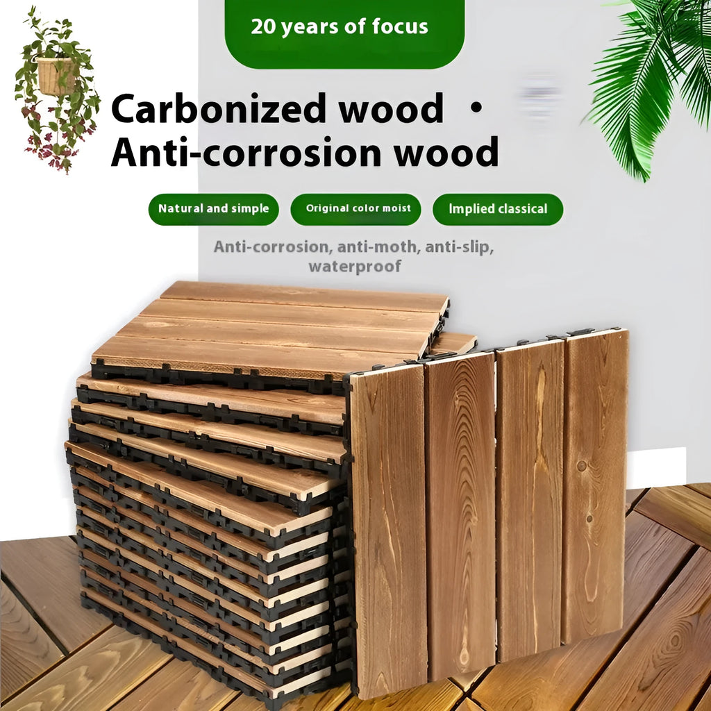 Camphor pine floor tile with brushed wax oil finish measuring 30x30cm