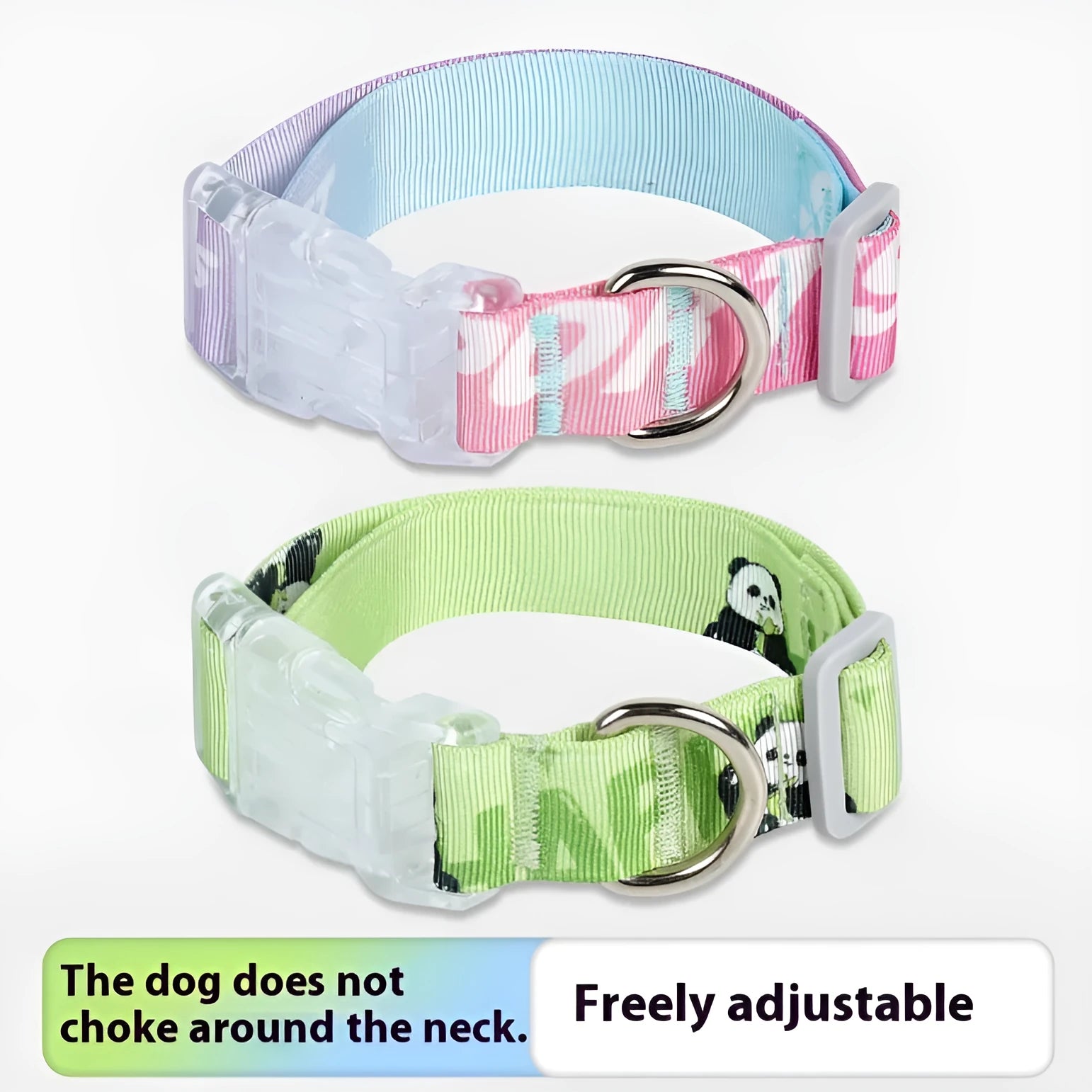 Adjustable nylon dog collar with cartoon gradient pattern in Panda Green and multi-colour options.