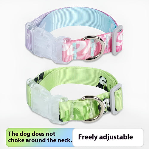 Adjustable nylon dog collar with cartoon gradient pattern in Panda Green and multi-colour options.