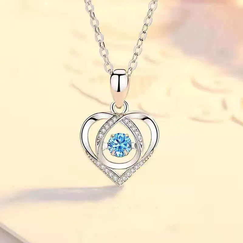 Blue electroplated geometric heart pendant necklace with matching bracelet jewellery set on copper chain