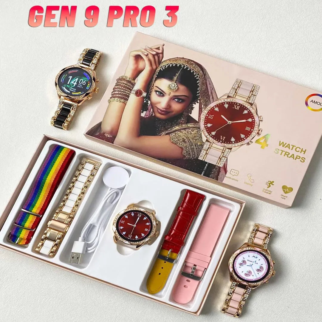Heart rate blood pressure smartwatch set with four interchangeable straps in ivory white