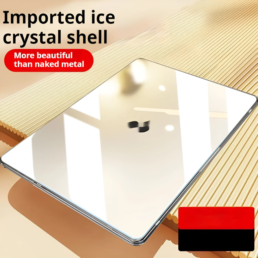 Transparent plastic hard shell case for MacBook Air and Pro laptops in crystal clear finish