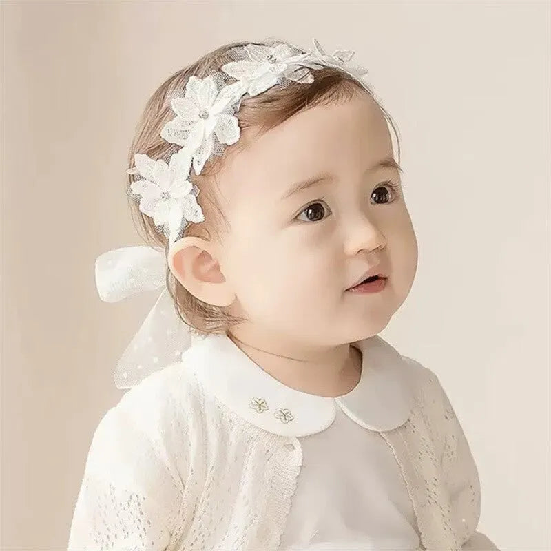 Baby girls cute bow-knot headband with lace floral design elastic non-toxic 8-22 inches