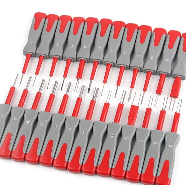 25-piece automotive terminal removal tool set for electrical connector disassembly
