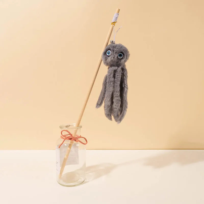 Indoor octopus cat toy with long stick for kittens and adult cats in four colour options