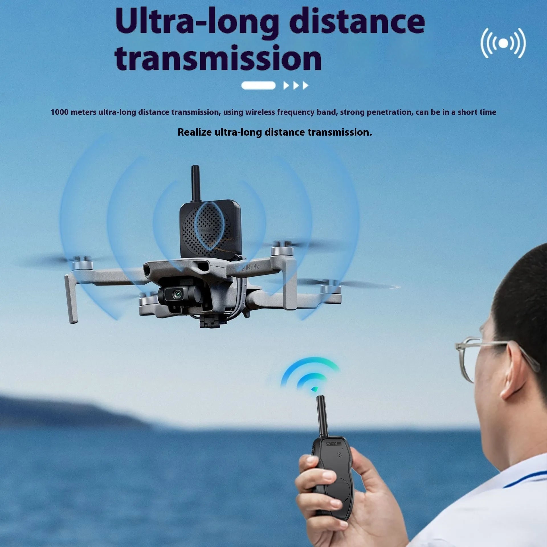 Black universal UAV high-altitude megaphone speaker with loudspeaker and walkie talkie for drone communication