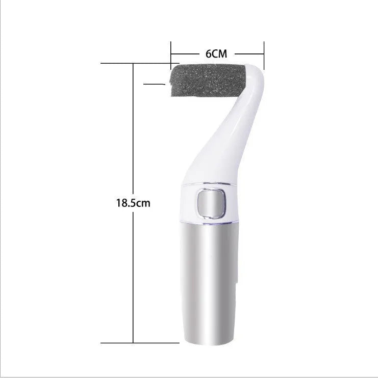USB rechargeable electric foot file with three replacement rollers for callus and nail care, silver white ABS body on a clean surface