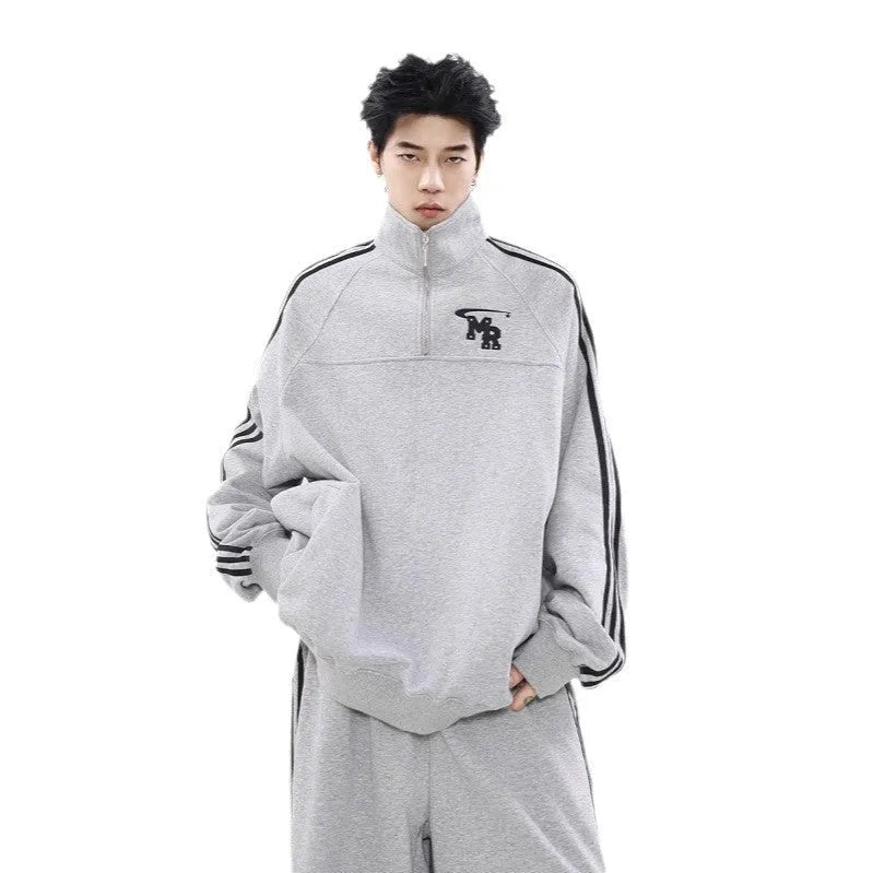 Black retro sports hoodie with stand collar in Hong Kong style design