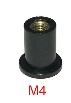 Black rubber motorcycle expansion well nuts with brass threads, set of 10 pieces in M4 M5 M6 sizes.