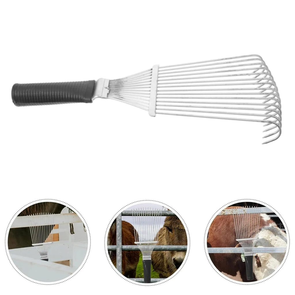 Stainless steel dematting brush rake comb for animal grooming with curved teeth