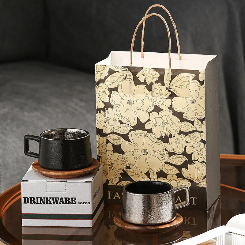 Office afternoon tea gift tumbler coffee cup suit with gold-plated box on a desk