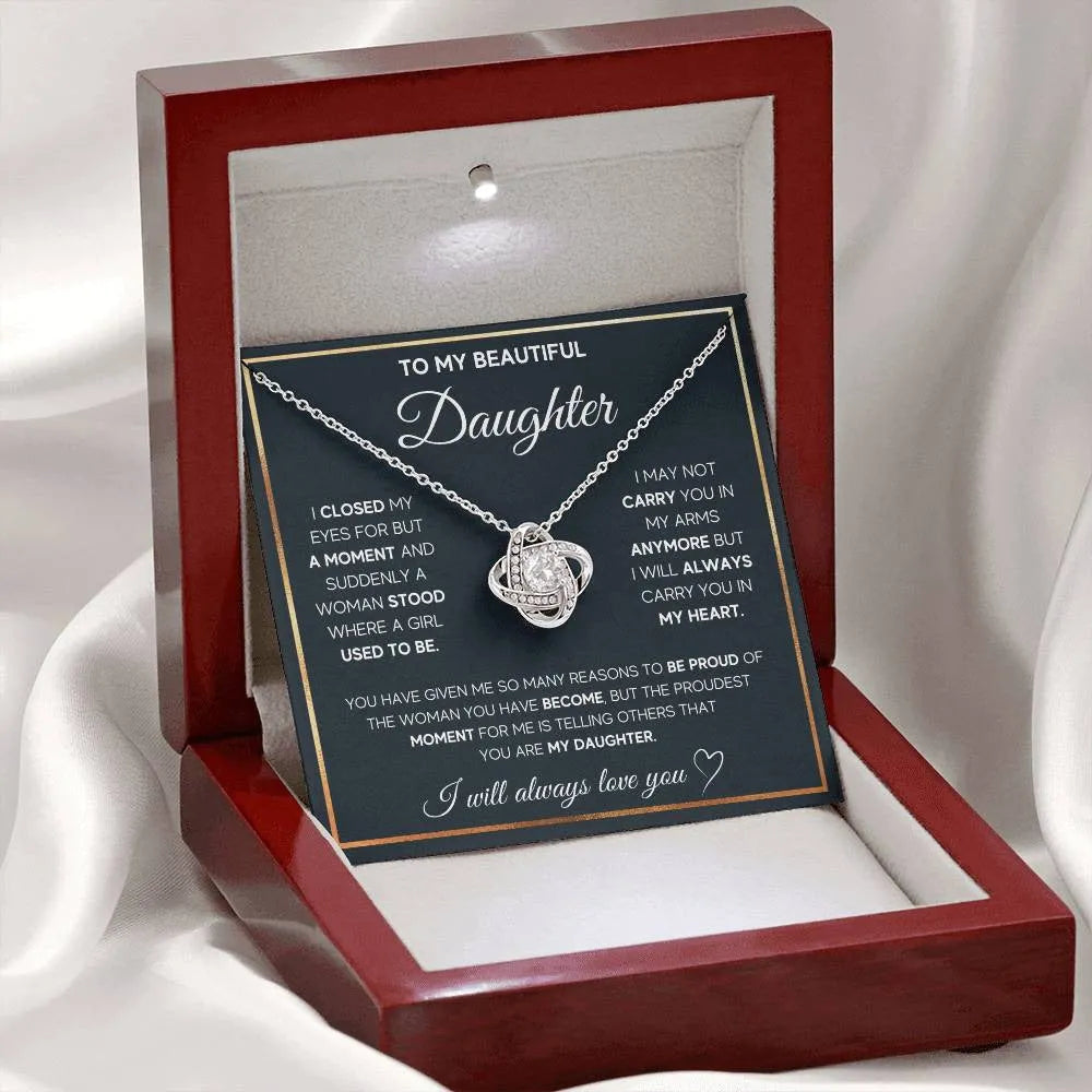 Silver four-leaf clover hollow pendant necklace on clavicle chain with gift box and card