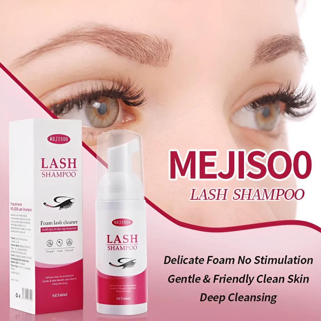 Lash shampoo mousse 60ml eyelash cleaning solution with brush applicator in 3.7cm tube