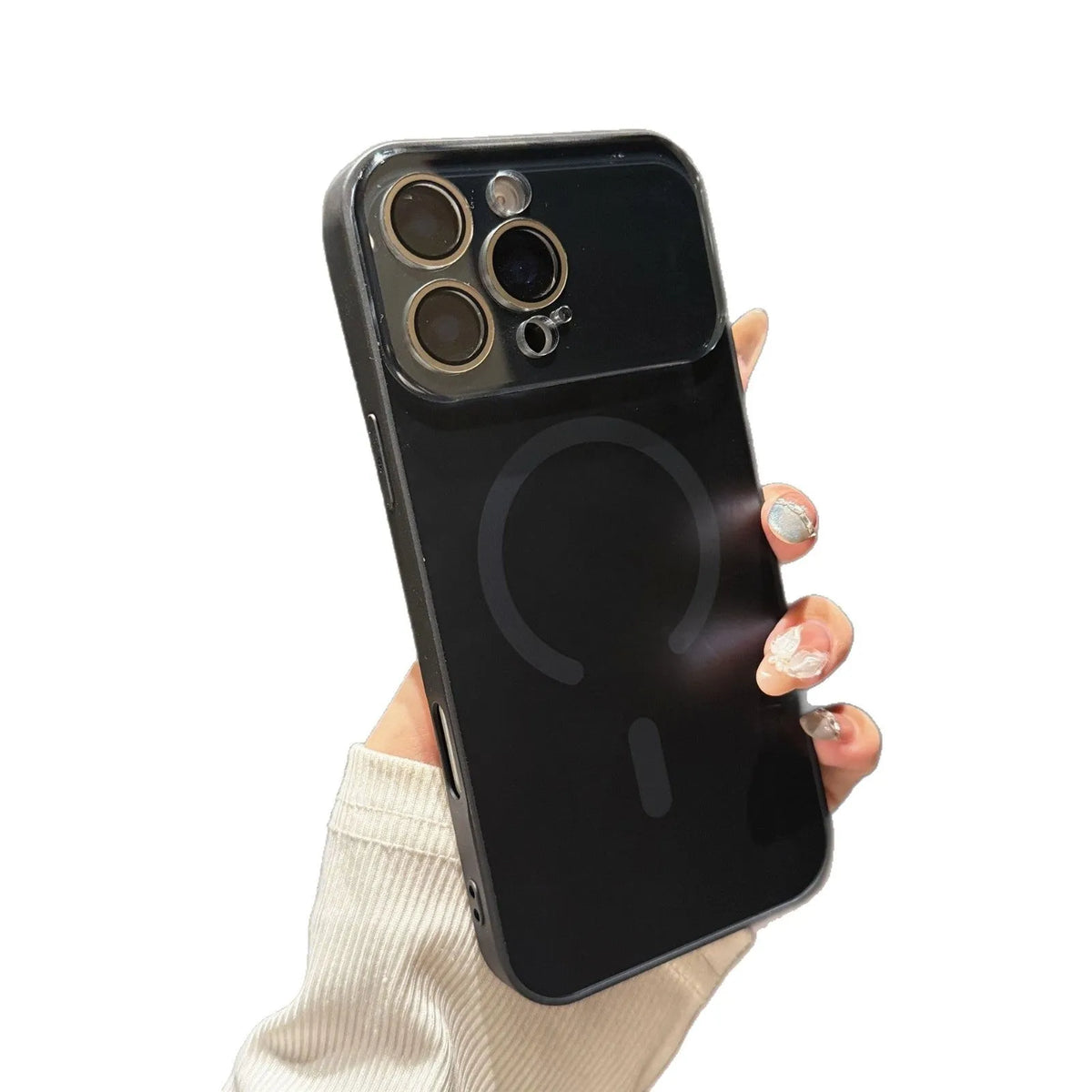Frosted magnetic phone case for iPhone 15 to 17 series, shockproof PC shell in black colour