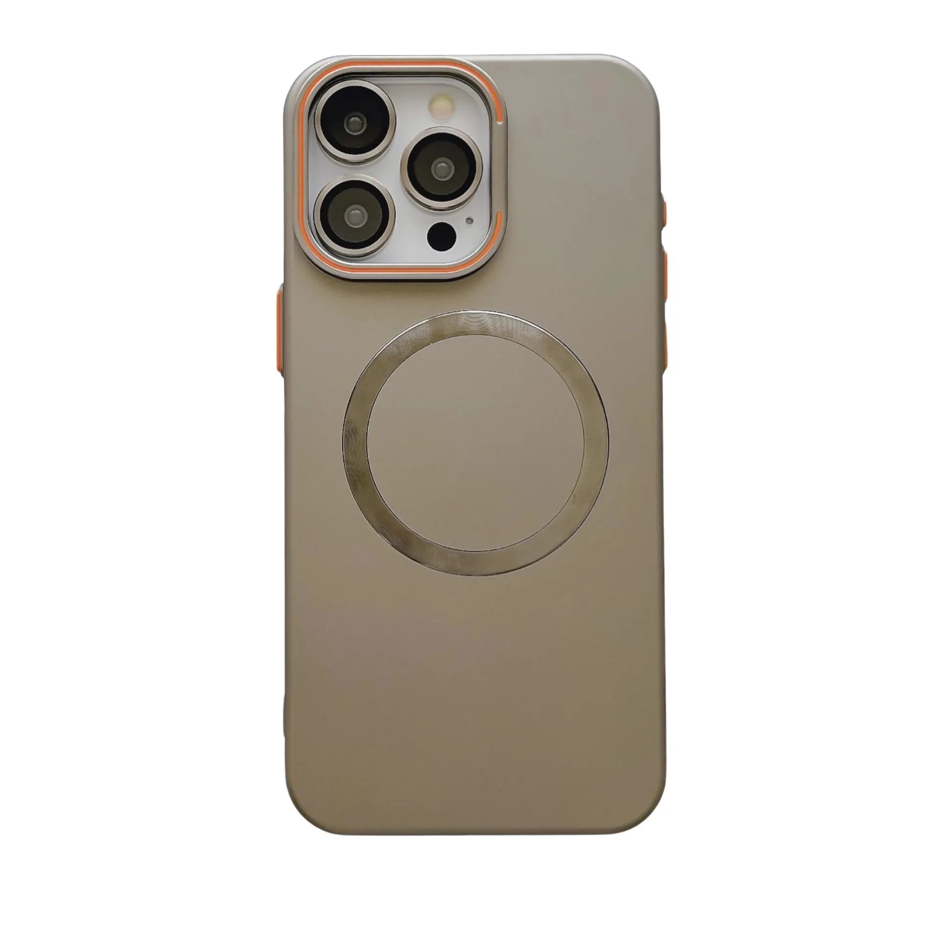 Frosted magnetic phone case with lens protector for iPhone 14 or 15 in Black, Gold, Navy, Pink