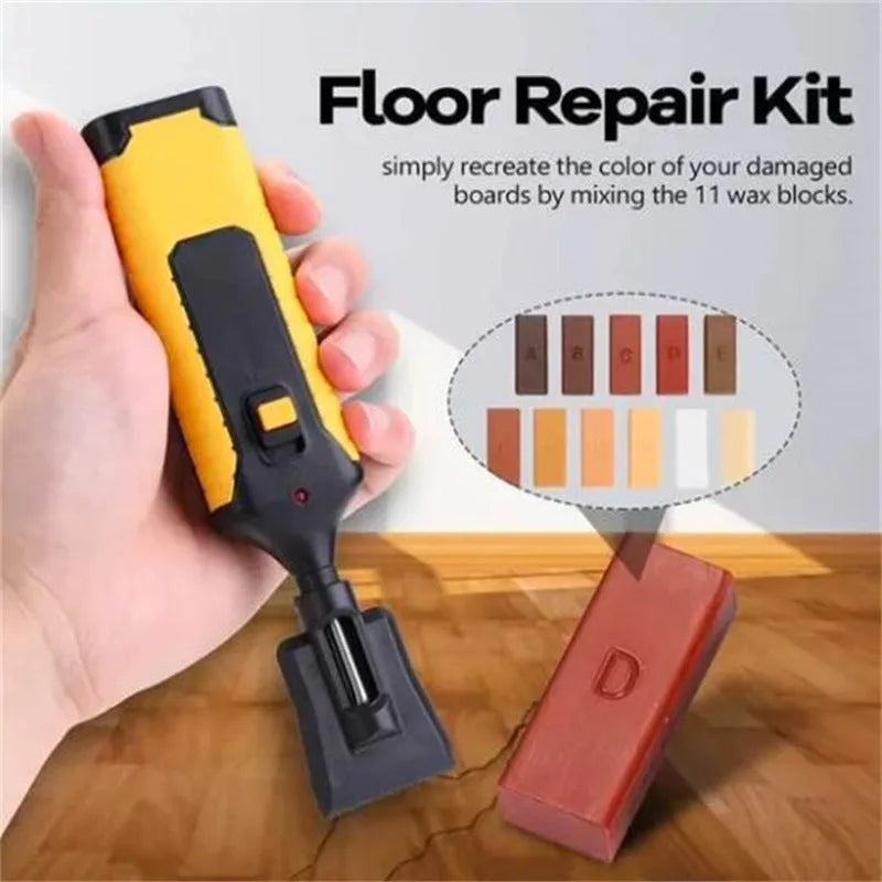Floor tile repair tool set with wax blocks and red or yellow handle option