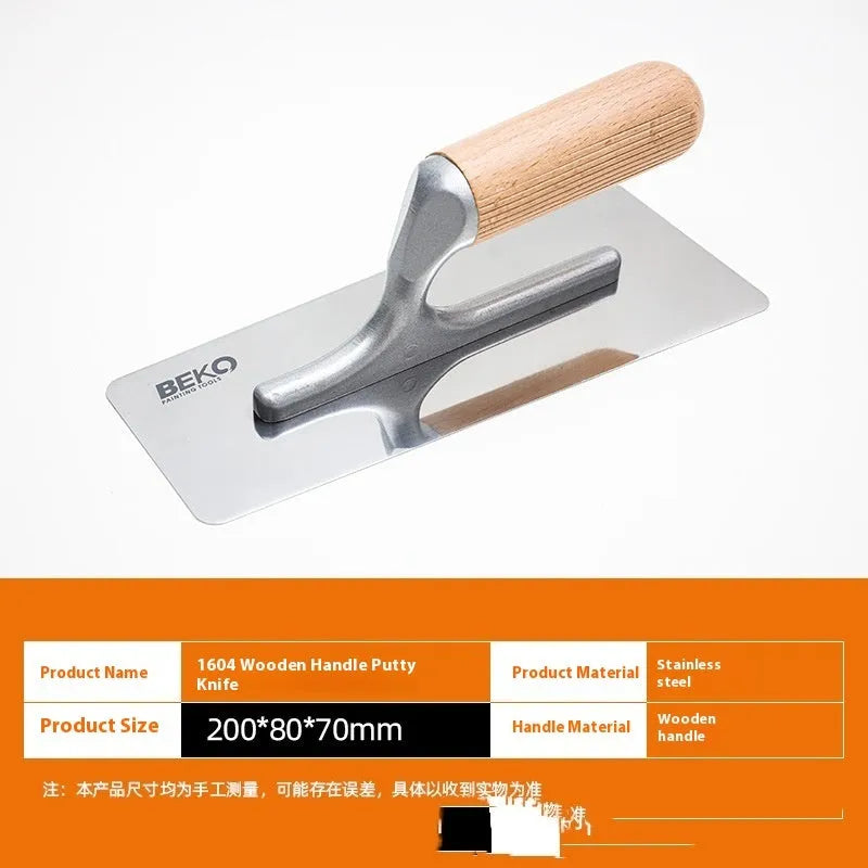Stainless steel decorative putty scraper with wooden handle for floor and wall finishing work