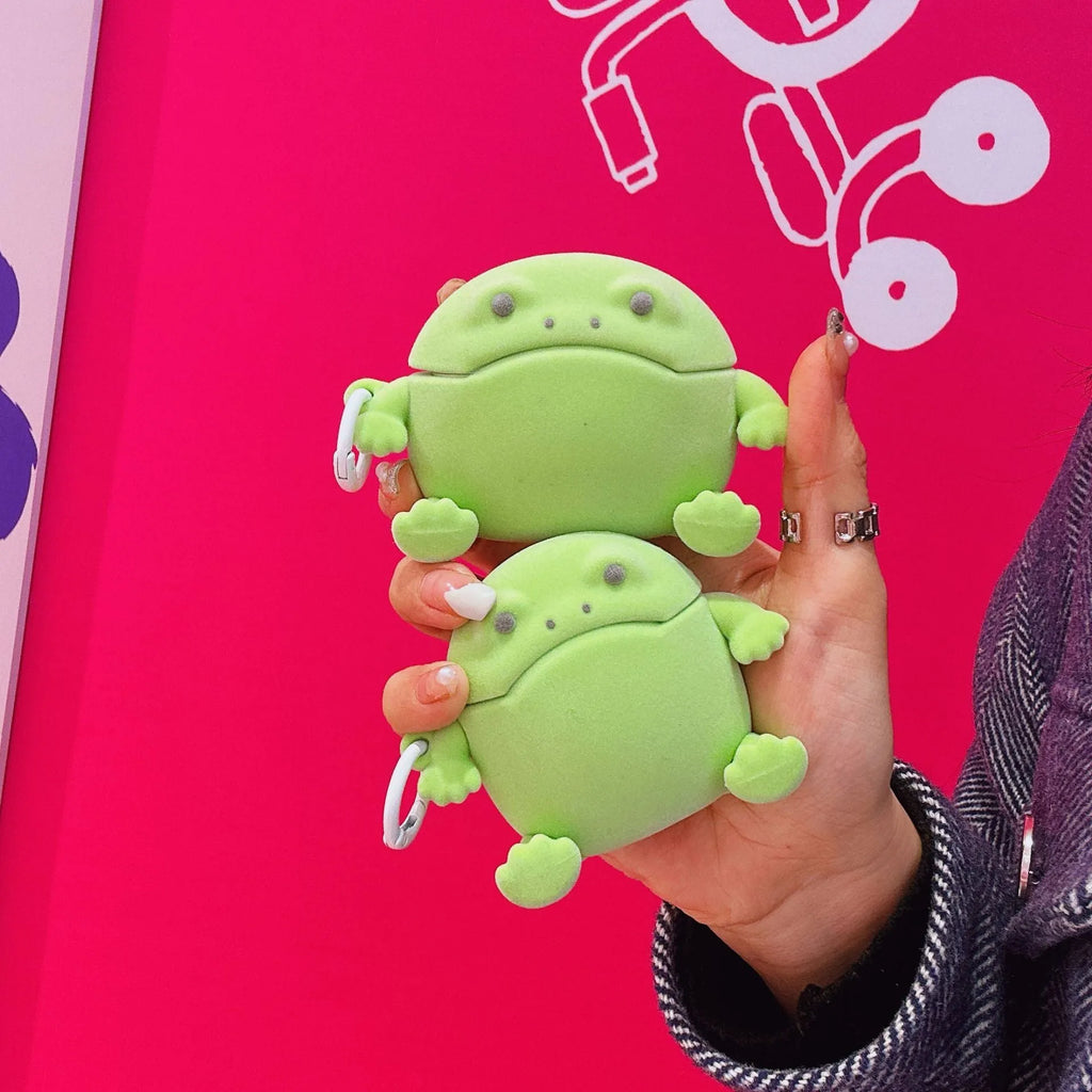 Japanese and Korean flocking frog TPU protective cover for AirPods with embossing and lanyard