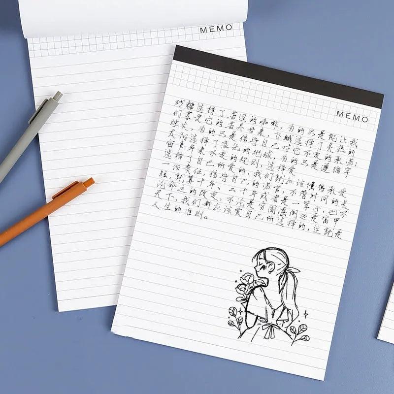 A4 tearable notebook with grid paper and wireless adhesive binding, shown in ivory white.