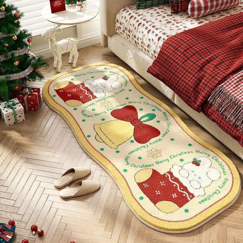 Christmas imitation cashmere rectangular floor rug with festive pattern option.