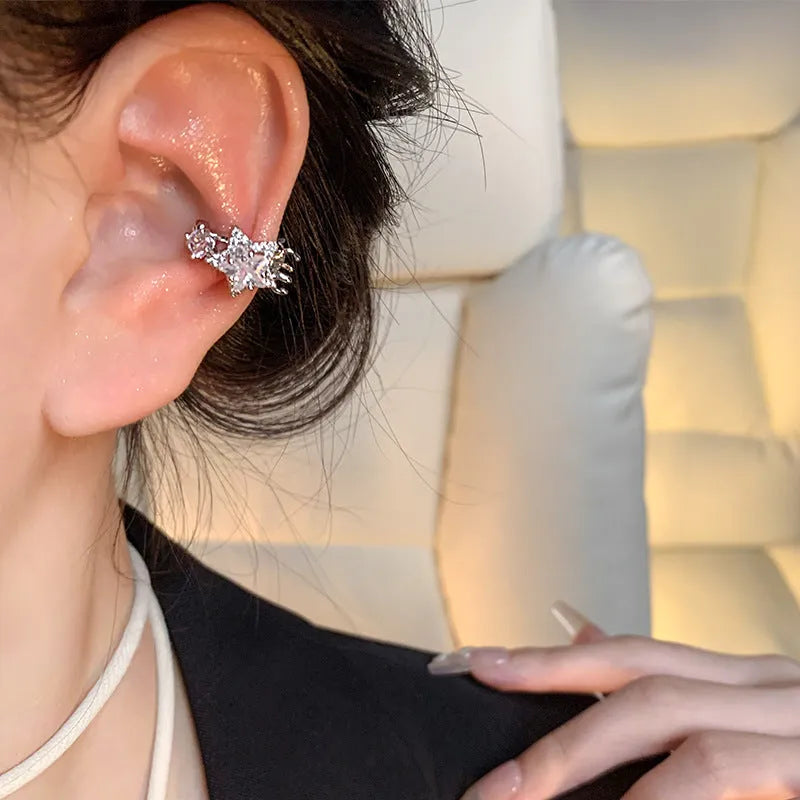 Women's silver copper electroplated geometric star earrings with faceted zircon stones, A1705 Silver colour