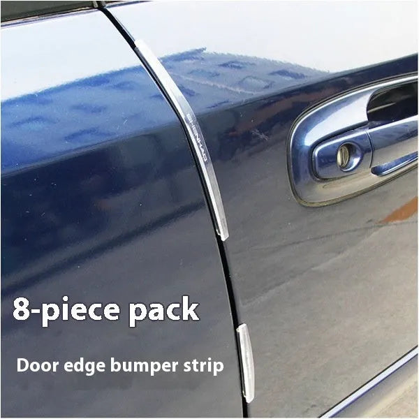 White plastic car door edge protection bumper strip on vehicle.