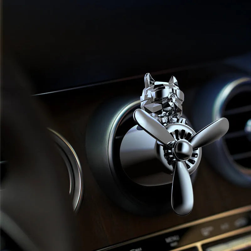 Car air vent aromatherapy diffuser with electroplated pit bull design in black and silver finishes