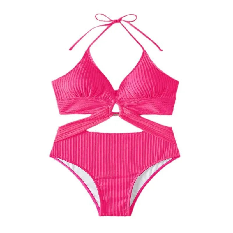 Women's solid colour one piece swimsuit in black, rose red, or white, polyester, sizes S to XL