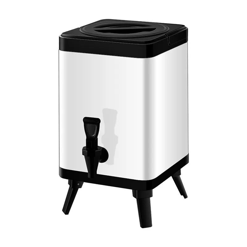 Silver stainless steel milk tea bucket with square lock and handle, 8 litre capacity